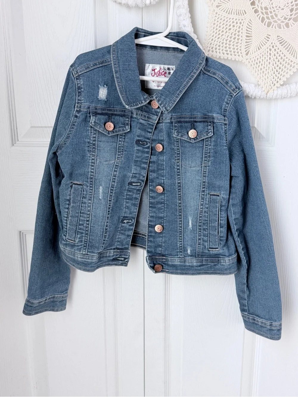 Justice Girls Denim Jacket in Blue Wash with Copper Buttons